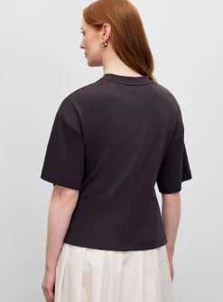 Golden pin gathered waist casual T-shirt