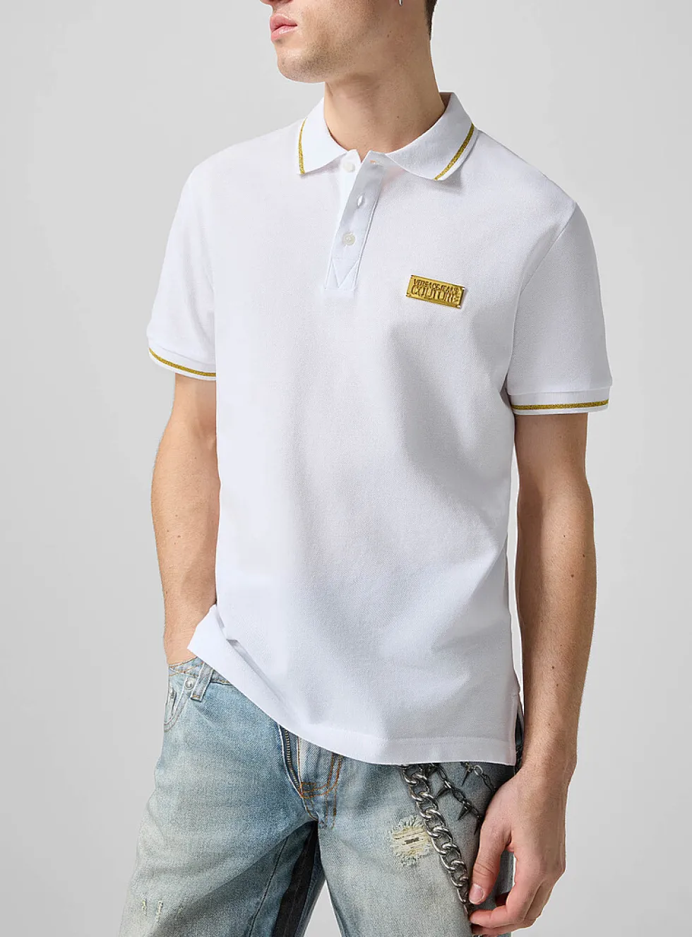 Golden plate and trim piqué polo shirt