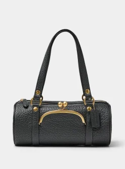 Grained leather cylindrical shoulder bag