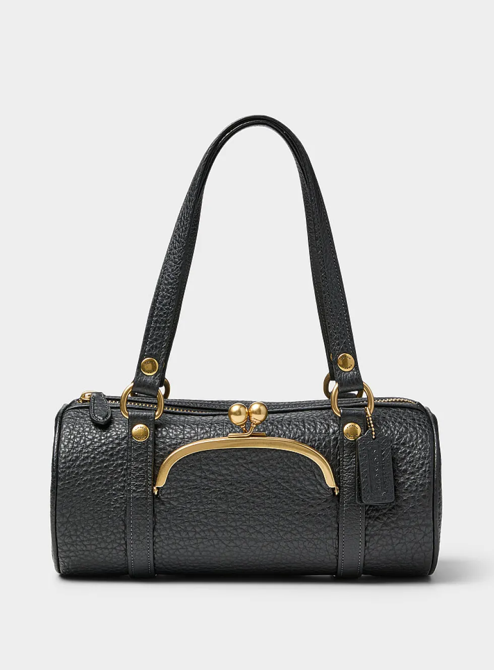 Grained leather cylindrical shoulder bag