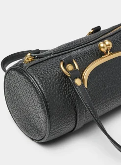 Grained leather cylindrical shoulder bag