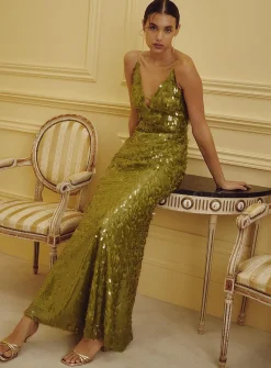 Green sequined maxi dress
