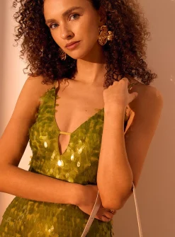Green sequined maxi dress