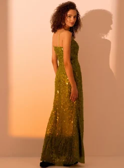 Green sequined maxi dress