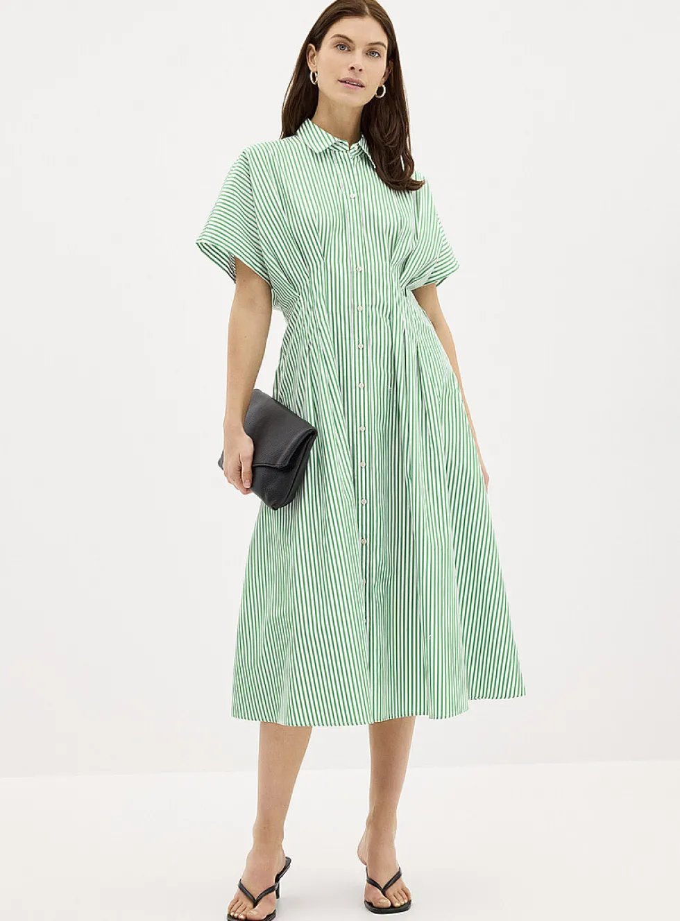 Green stripes shirtdress