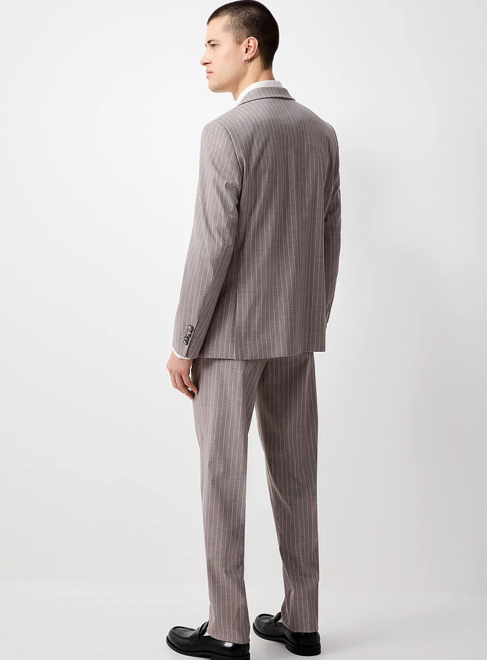 Greige pinstripe suit