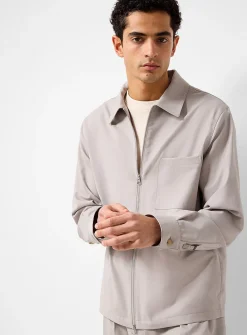 Greige virgin wool blend jacket