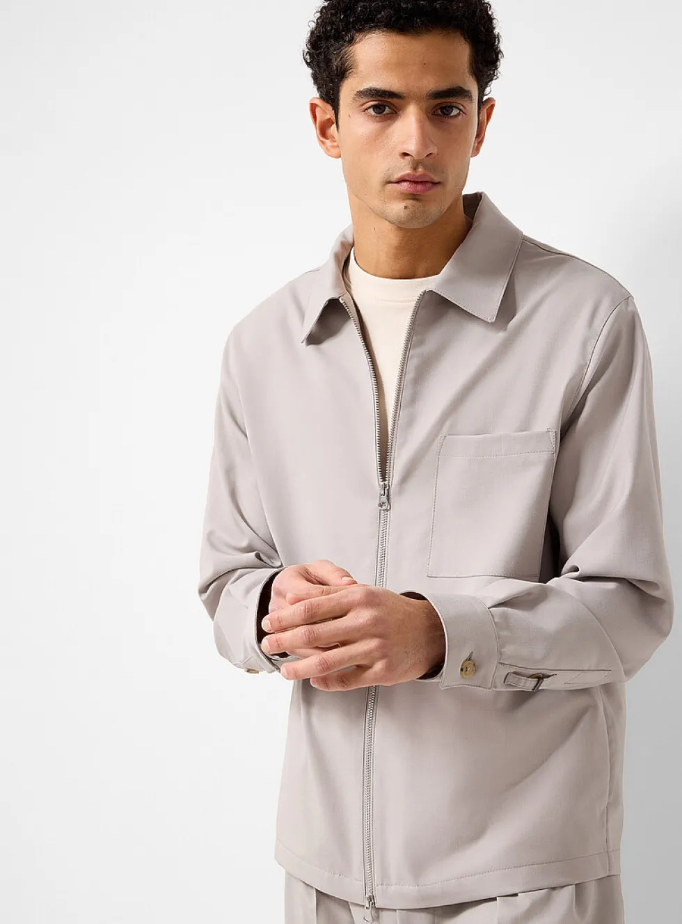 Greige virgin wool blend jacket
