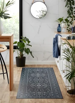 Grey Andalusian medallion vinyl rug