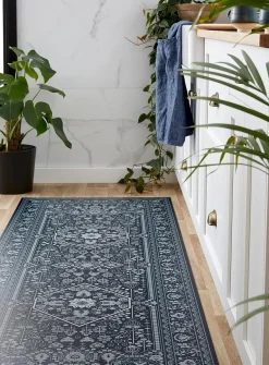 Grey Andalusian medallion vinyl rug