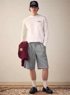 Grey banker stripe pleat Bermudas
