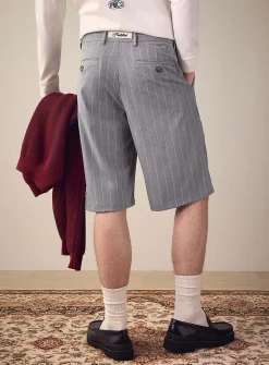 Grey banker stripe pleat Bermudas