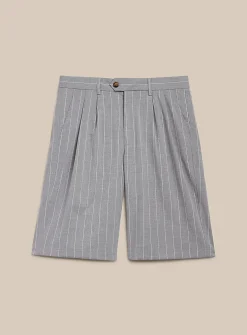 Grey banker stripe pleat Bermudas