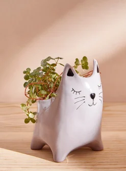 Grey kitty planter