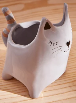 Grey kitty planter