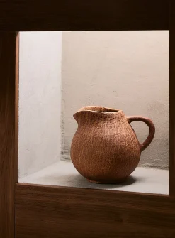 Grooved terracotta jug vase