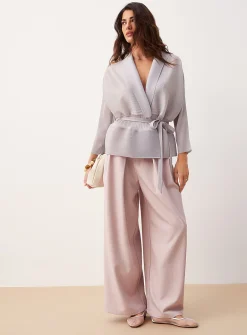 Grooved texture shawl-collar kimono blazer
