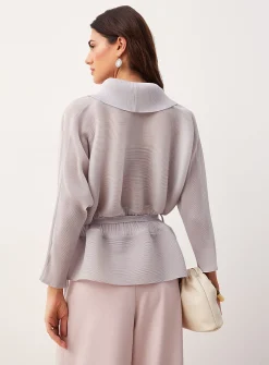 Grooved texture shawl-collar kimono blazer