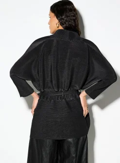 Grooved texture shawl-collar kimono blazer