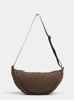 Half-moon braided straw crossbody bag