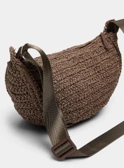 Half-moon braided straw crossbody bag