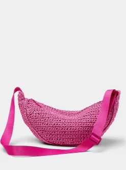 Half-moon braided straw crossbody bag