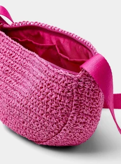 Half-moon braided straw crossbody bag