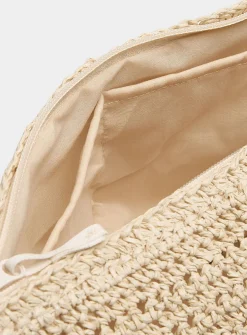 Half-moon braided straw crossbody bag