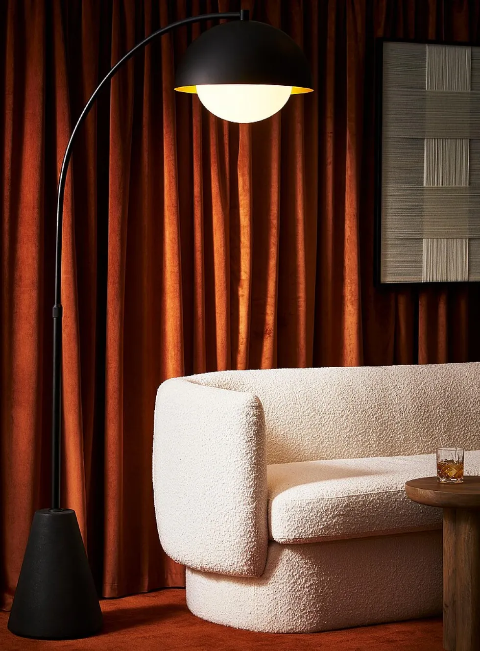 Half-sphere shade adjustable floor lamp