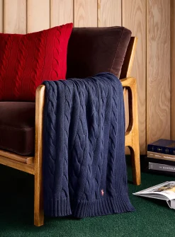 Hanley navy blue cable-knit throw