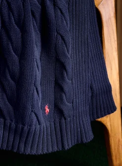 Hanley navy blue cable-knit throw