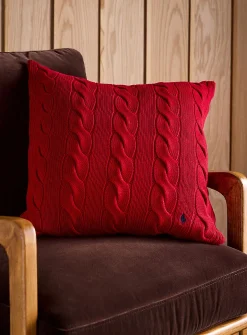 Hanley red cable-knit removable-cover cushion