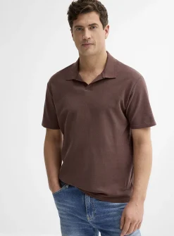 Hazelnut micro-waffle Johnny-collar polo
