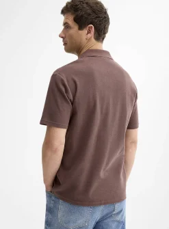 Hazelnut micro-waffle Johnny-collar polo