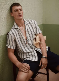 Heather striped knit camp shirt