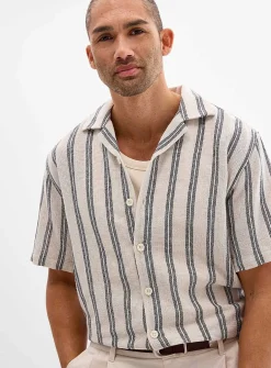 Heather striped knit camp shirt