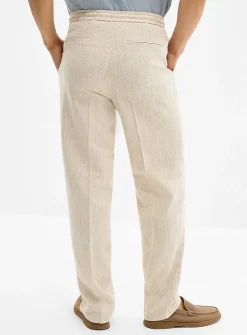 Heathered beige cotton-linen pant