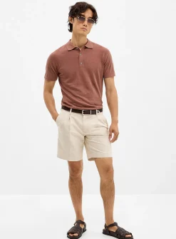 Heathered beige raw fabric short