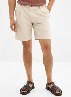 Heathered beige raw fabric short
