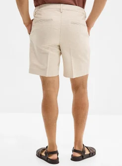 Heathered beige raw fabric short