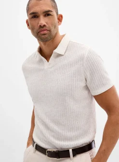 Heathered rib-knit polo