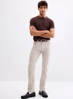 Heathered stretch linen five-pocket pant
