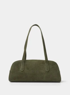 Helios forest green croc-skin suede bag