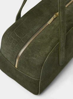 Helios forest green croc-skin suede bag