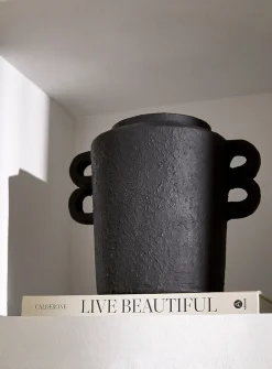 Hercules black terracotta vase
