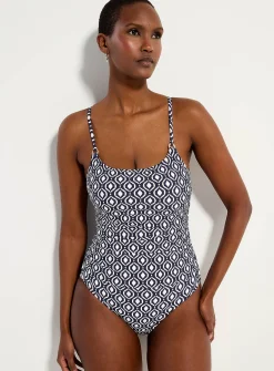 Hexagonal mosaic scoop-neck one-piece
