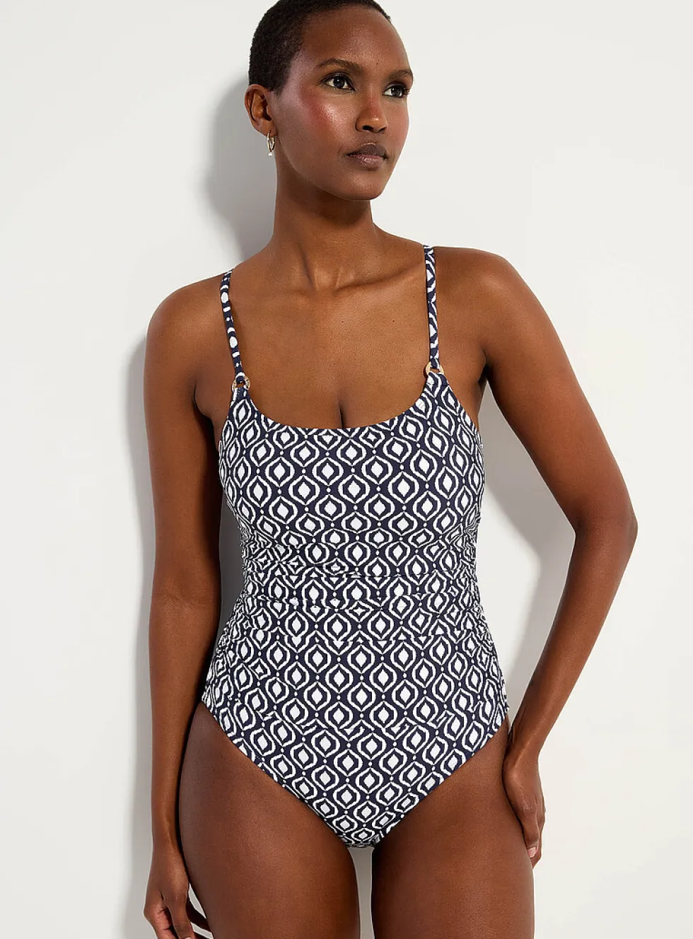 Hexagonal mosaic scoop-neck one-piece