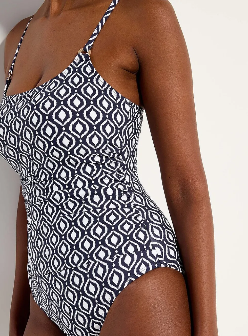 Hexagonal mosaic scoop-neck one-piece