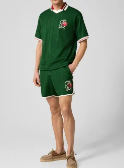 Hibiscus contrasting trim embroidered short