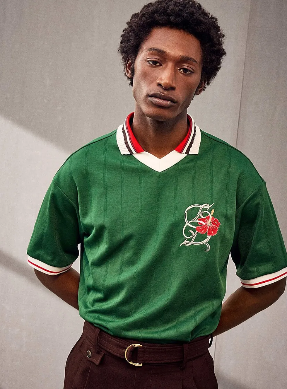 Hibiscus embroidered soccer jersey